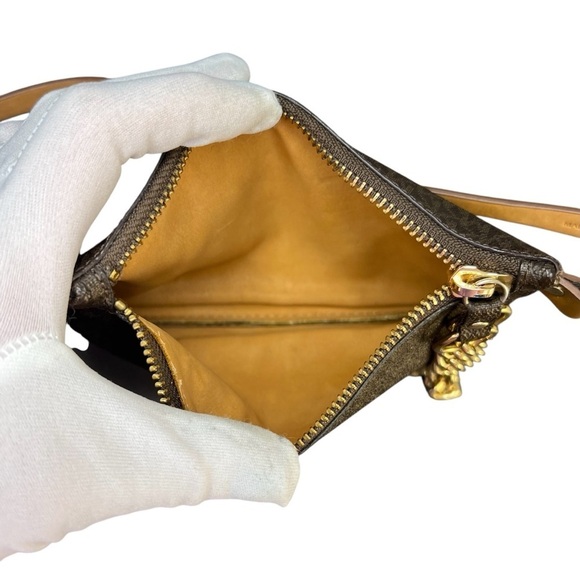 Michael Kors Monogram Signature Brown Belt Bag with Gold Chain Accent - Picture 7 of 9